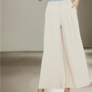 Women wide leg Tan Pleated Pants